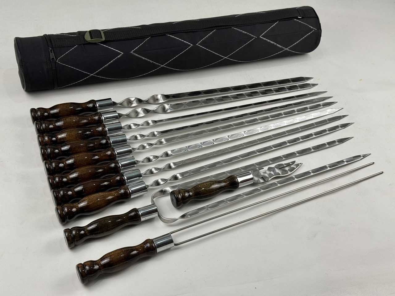 Набір шампурів в тубусі ВЕНГЕ, (6 штук, 2 люля-кебаб, подвійний шампур, овочевий шампур, вилка-ніж для зняття), фото 1