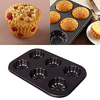 Деко антипригарне форма для мафінів і кексів із рельєфними комірками (6 шт.) 26.5x18.5x2.8 см №1