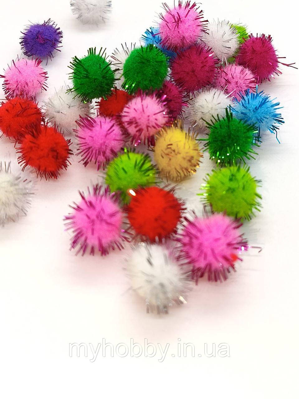 Помпони 1,5см люрекс (+-50шт) Мікс, фото 1