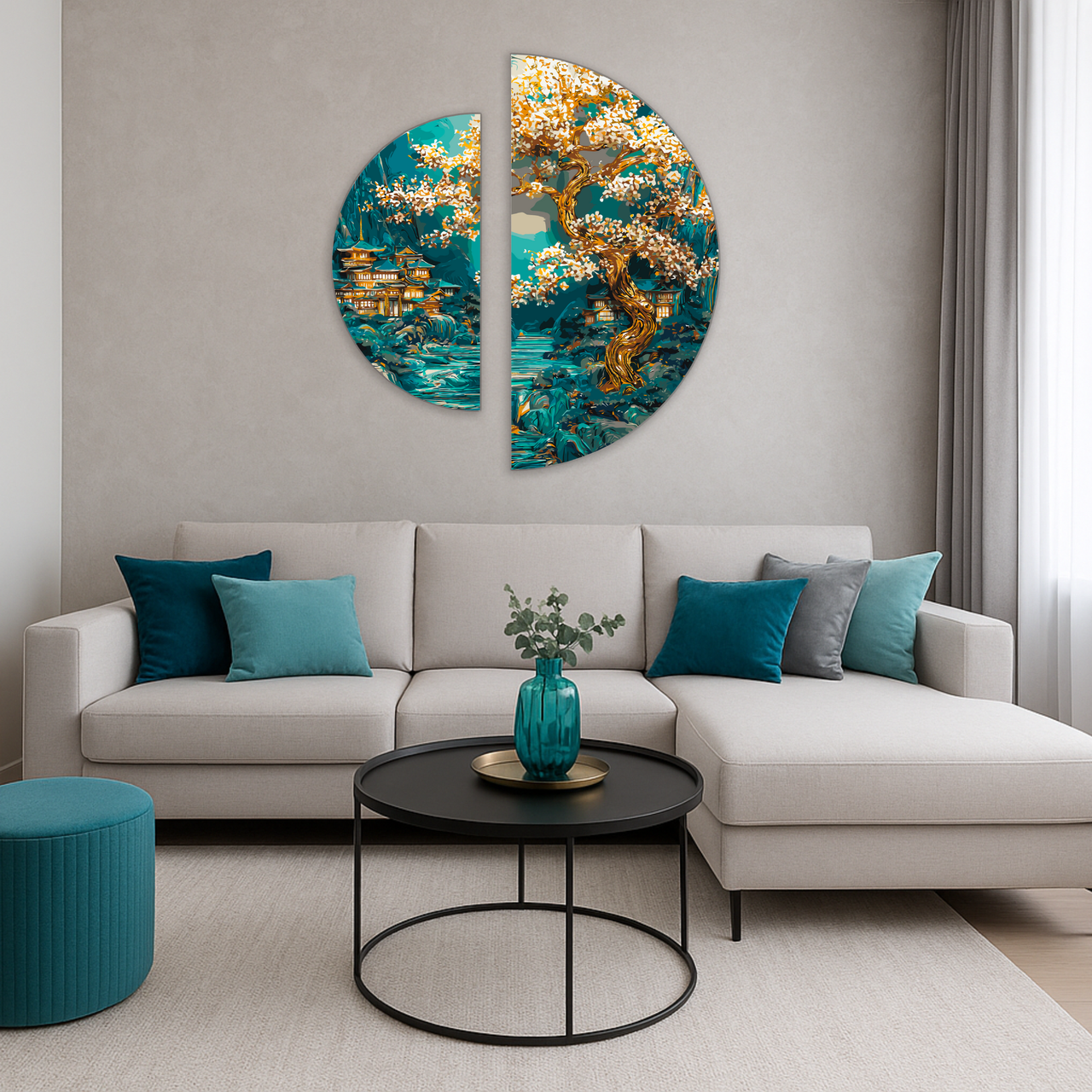 Картина за номерами Пейзаж. Спокій японського світанку з фарбами металік (напівкруги) 70*70 см Оригамі OSR 1009, фото 1