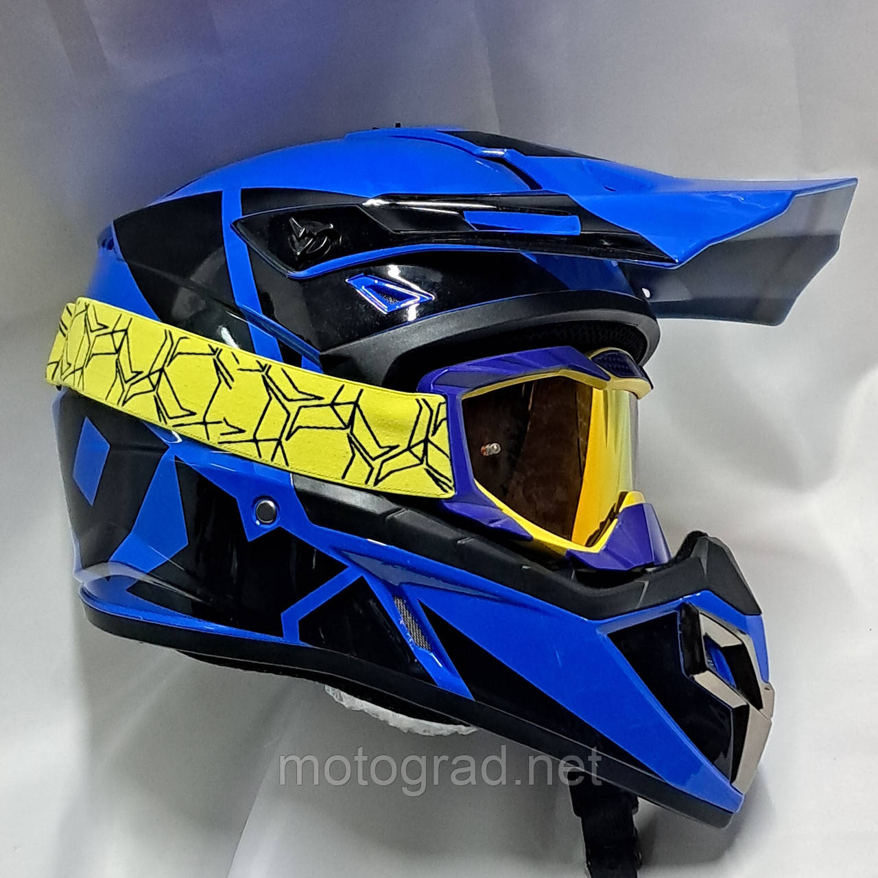 Мото шолом Ендуро Синій Fox Patriot Recing + окуляри 100% у комплекті, фото 1