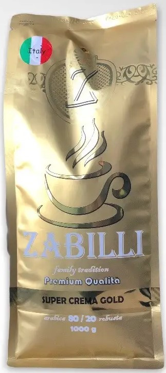 Кава в зернах Zabilli SUPER CREMA GOLD 1 кг купаж 80/20 Італія