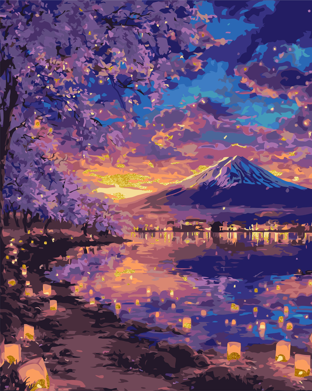 Картина за номерами Пейзаж. Казкова Фудзіяма з фарбами металік 40*50 см Орігамі LW 3555, фото 1
