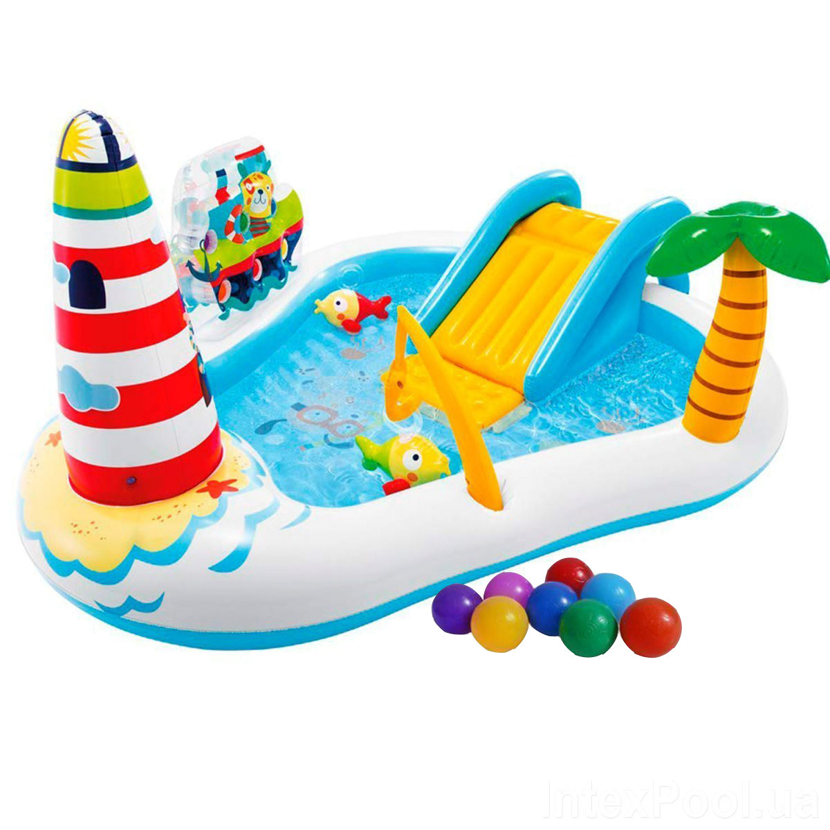 Надувний ігровий центр Intex 57162 Весела Риболовля 218 x 188 x 99 см з надувною вудкою 2 рибки, фото 1