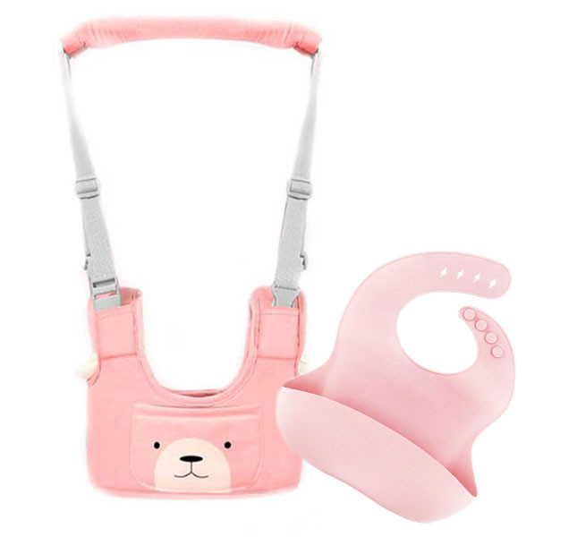 Набір дитячі рукавиці-ходунки 2Life Рожевий і слинявчик силіконовий 30х23 см (vol-1059), фото 1