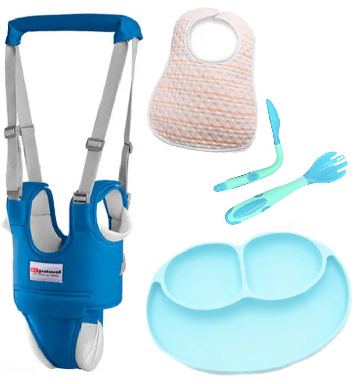 Набір дитячі рукавиці-ходунки 2Life силіконова тарілка та ложка-вилка (vol-1950), фото 1