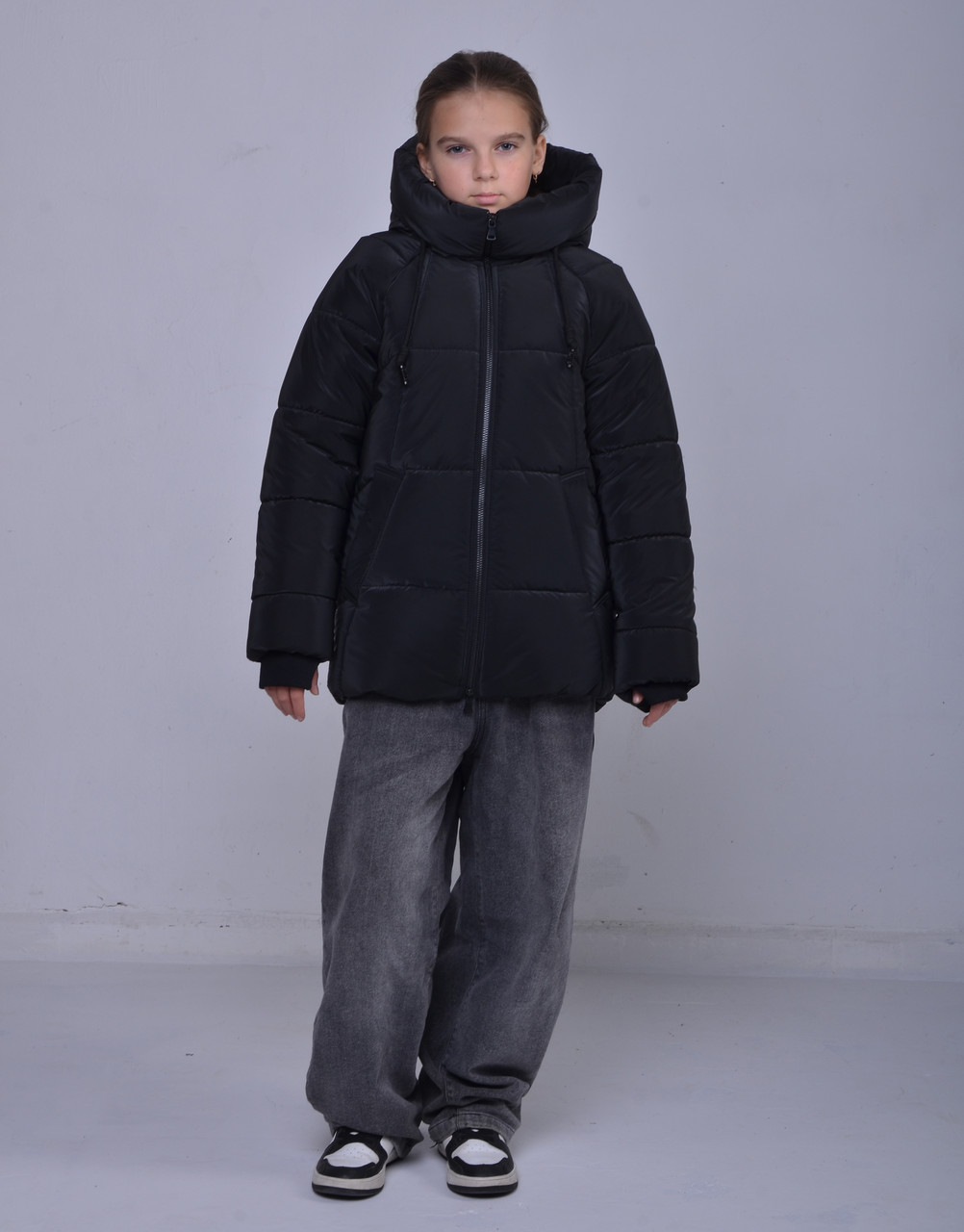 Куртка зимова пуховик на флісі для дівчинки 10-15 років Тепла парка для підлітків дівчаток зима чорна 152, фото 1