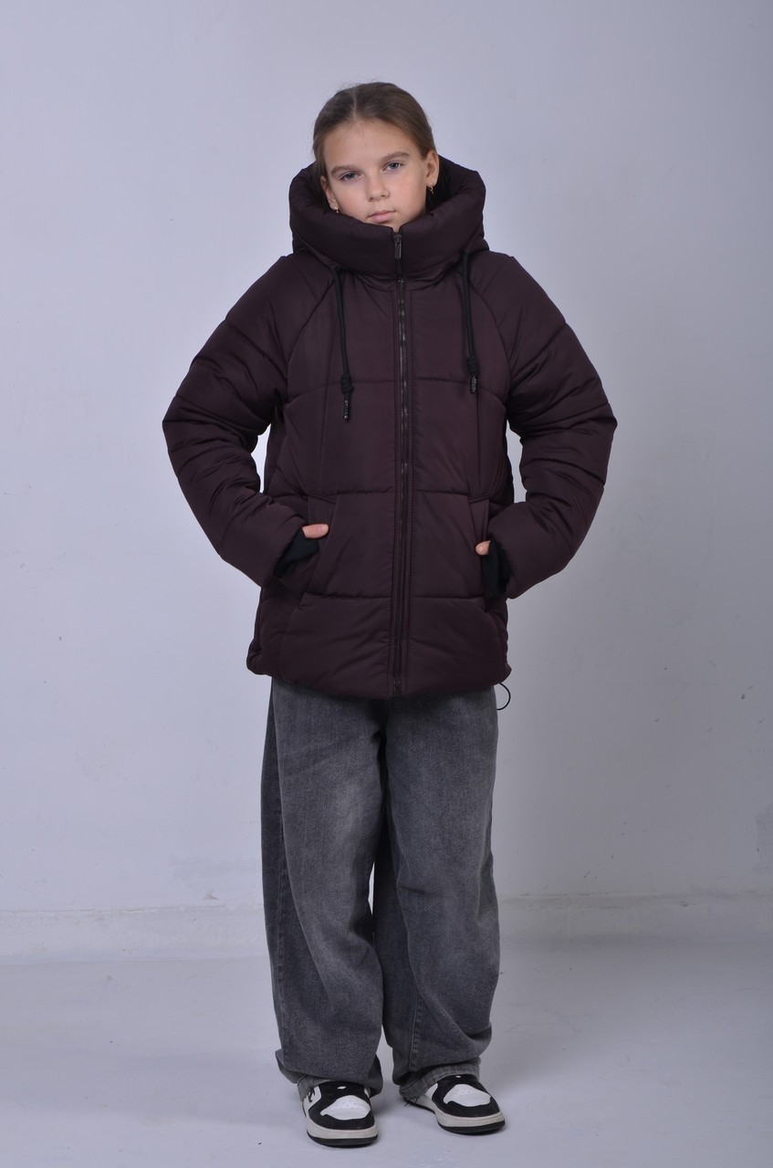 Куртка зимова пуховик на флісі для дівчинки 10-15 років Тепла парка для підлітків дівчат зима шоколад 152, фото 1