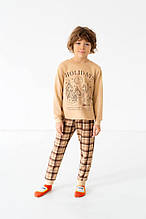 Новорічна піжама для хлопчиків, тепла, затишна, світло-бежева