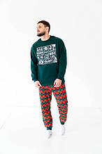 Тепла піжама для чоловіків новорічна, кофта з коміром-стійкою та штани на манжетах