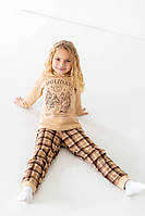 Піжама для дівчаток новорічна, світло-бежева, м'яка та тепла