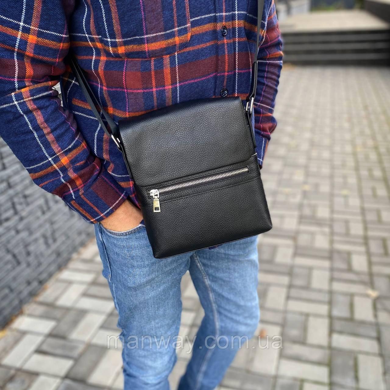 Шкіряна чоловіча сумка стильна солідна класична Status One 23×21×5,5