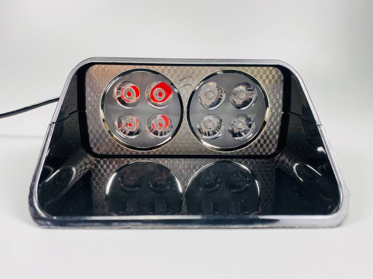 Маячок проблисковий автомобільний S8 стробоскоп мигалка 9-80V 8 led діодів синій+червоний спалах (під скло), фото 1