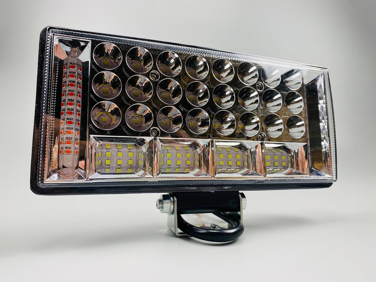 Фара LED прямокутна 204W 6000K (68 діодів) (22.5 см х 10.5 см х 3 см) (ближній + дальний + стробоскоп), фото 1