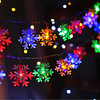 Гірлянда "Сніжинки", 4 метри, 20 сніжинок LED 7287, кольорова RGB Color — гірлянда нитка дроту від 220V