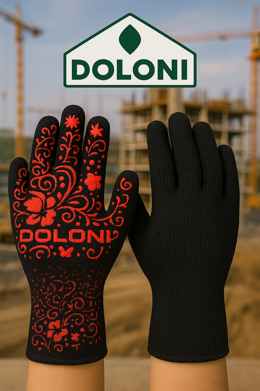 711 Рукавички робочі чорні doloni  з рубіновим пвх малюнком Долоні 10 клас, фото 1