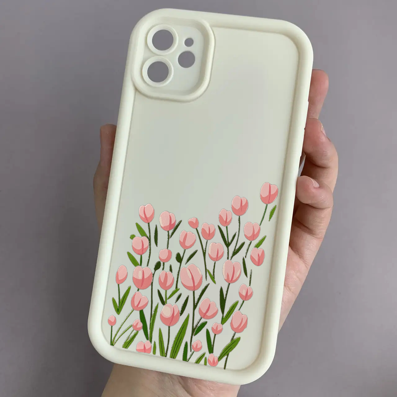 Чохол для iPhone 11 молочний чохол із принтом із тюльпанами на телефон айфон 11 r02h
