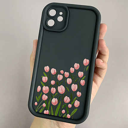 Чохол для iPhone 11 чорний чохол із принтом із тюльпанами на телефон айфон 11 r02h, фото 1