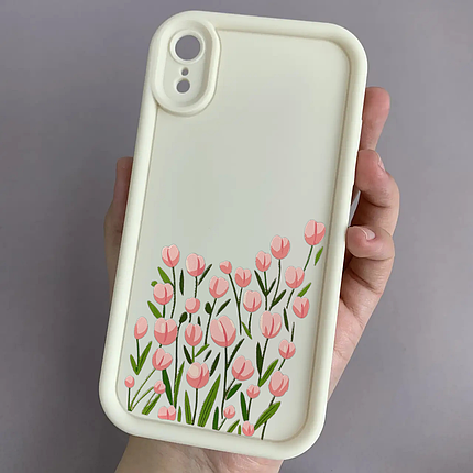 Чохол для iPhone Xr молочний чохол із принтом із тюльпанами на телефон айфон хр r02h, фото 1