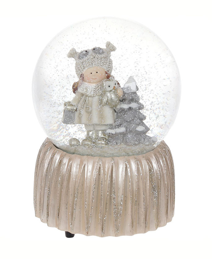 Музичний водяний шар дівчинка з совою шампань 14,5 см музичний