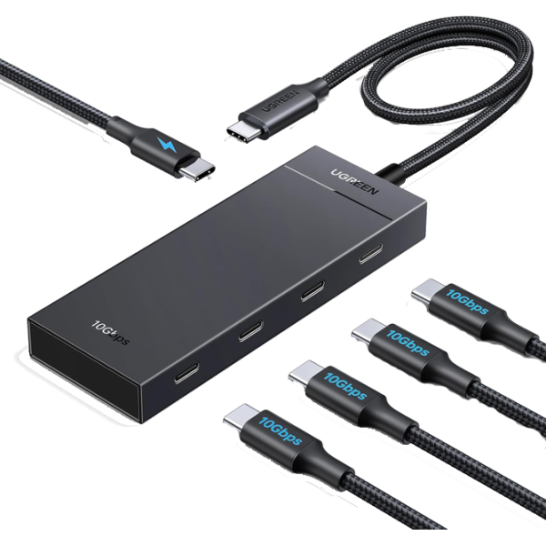 USB-концентратор UGREEN USB-C to 4xUSB-C 3.2 Gen2 10Gbps with PD Power Port Black (CM806), фото 1