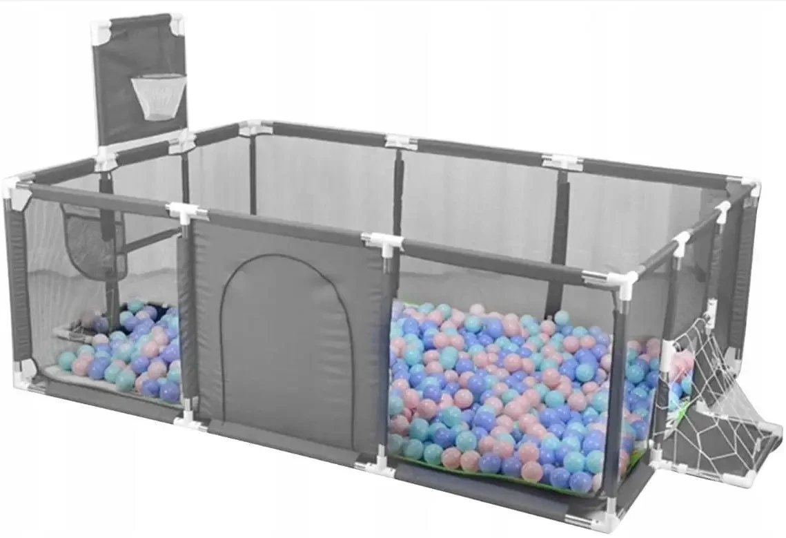 Дитячий ігровий манеж 120×180 см з баскетбольним кільцем і воротами, сухий басейн, сірий, фото 1