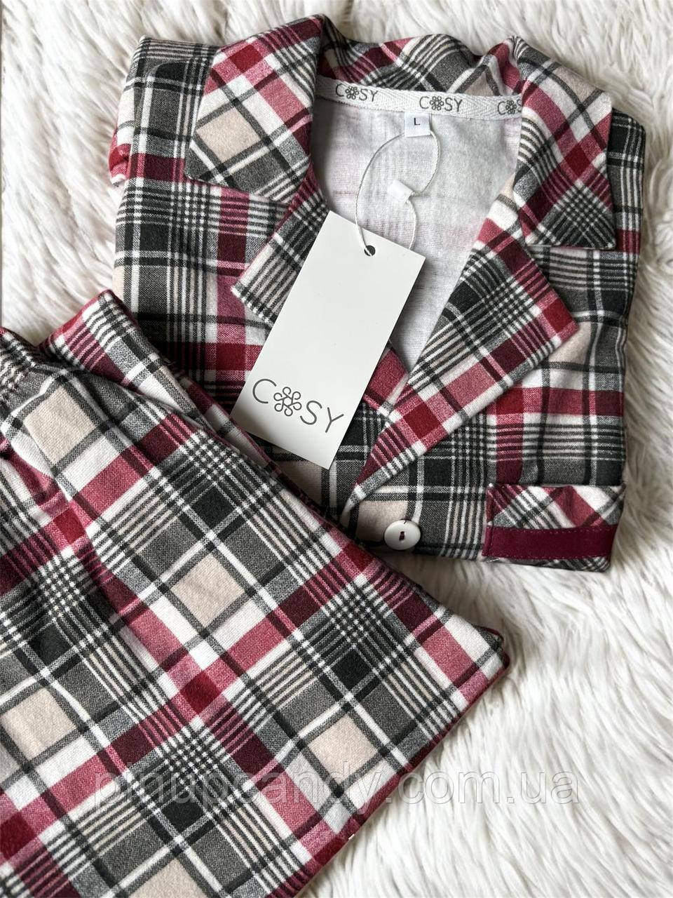 Піжама дитяча тепла з фланелі COSY "Ловець Снів", бордово-сіра клітинка, фото 1