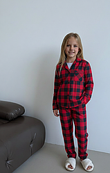 Піжама дитяча тепла з фланелі COSY “Holly Jolly”, червоно-чорна клітинка