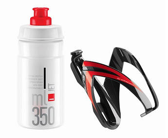 Комплект ELITE CEO: фляготримач чорний/червоний + фляга біла 350мл