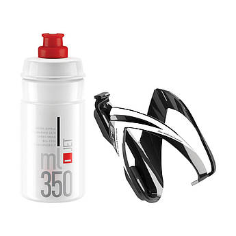 Комплект ELITE CEO: фляготримач чорний/білий + фляга JET білий/червоний 350мл