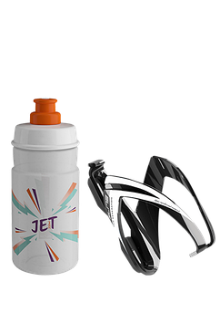 Комплект ELITE CEO: фляготримач чорнийбілий + фляга JET білий\помаранчевий 350мл