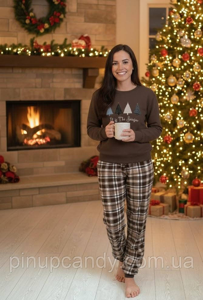 Піжама жіноча тепла COSY  “Святковий Затишок”, коричнева, фото 1