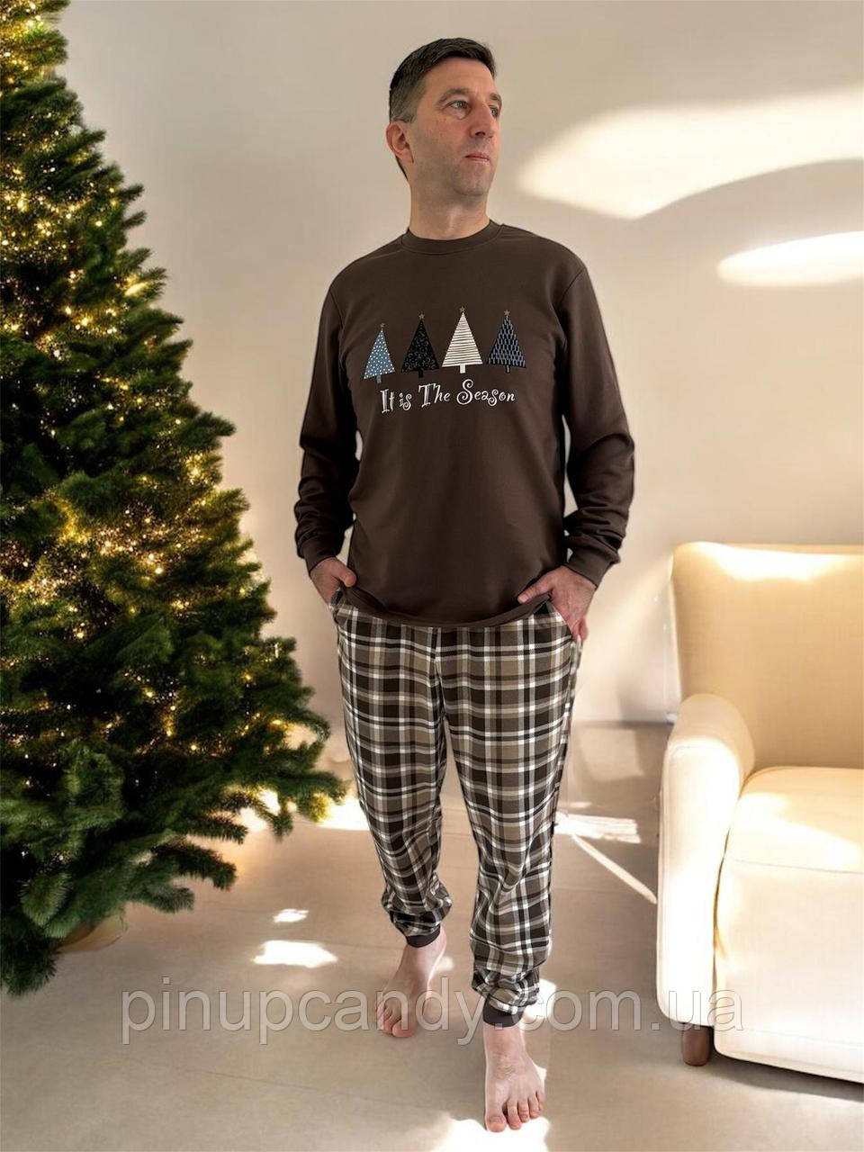 Піжама чоловіча тепла COSY  “Святковий Затишок”, коричнева, фото 1