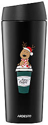 Термокухоль Ardesto Coffee Time Christmas Reindeer — 450 мл, нержавіюча сталь, чорний