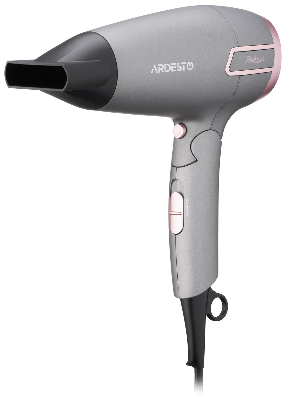 Фен Ardesto Pink Touch — 2000 Вт, 2 швидкості, 2 температури, складана ручка, сірий-рожевий