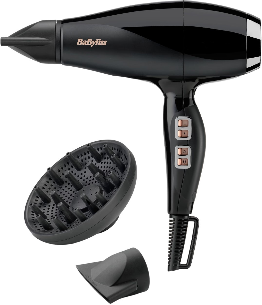 Фен Babyliss Air Power Pro — 2300 Вт, дифузор, іонізація, холодний обдув, чорно-рожевий