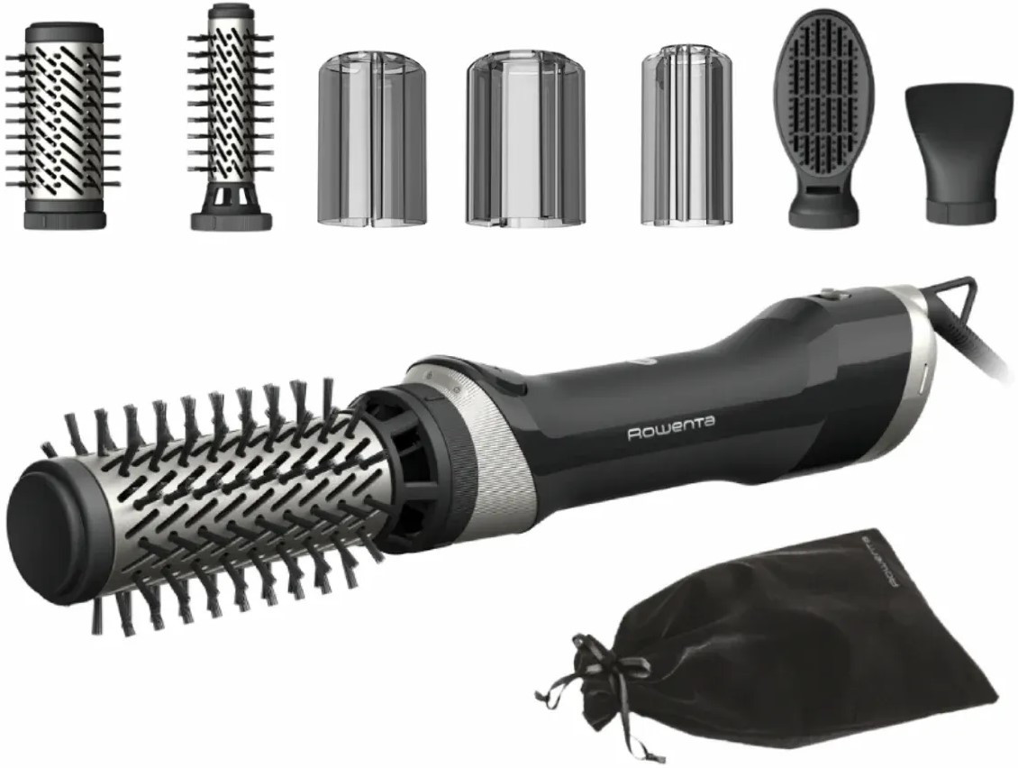 Фен-щітка Rowenta Renewal Brush Active — 1000 Вт, іонізація, обертальна насадка, 5 насадок, чорний
