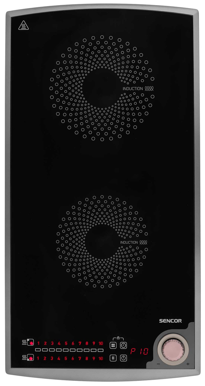 Настільна плитка Sencor SCP5414GY — індукційна, 2 конфорки, 1.3+1.8 кВт, сенсорно-механічна, чорна