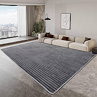 Килимок на підлогу 150 х 200 см текстильний мягкий прямокутний килим полоска в кімнату сірий