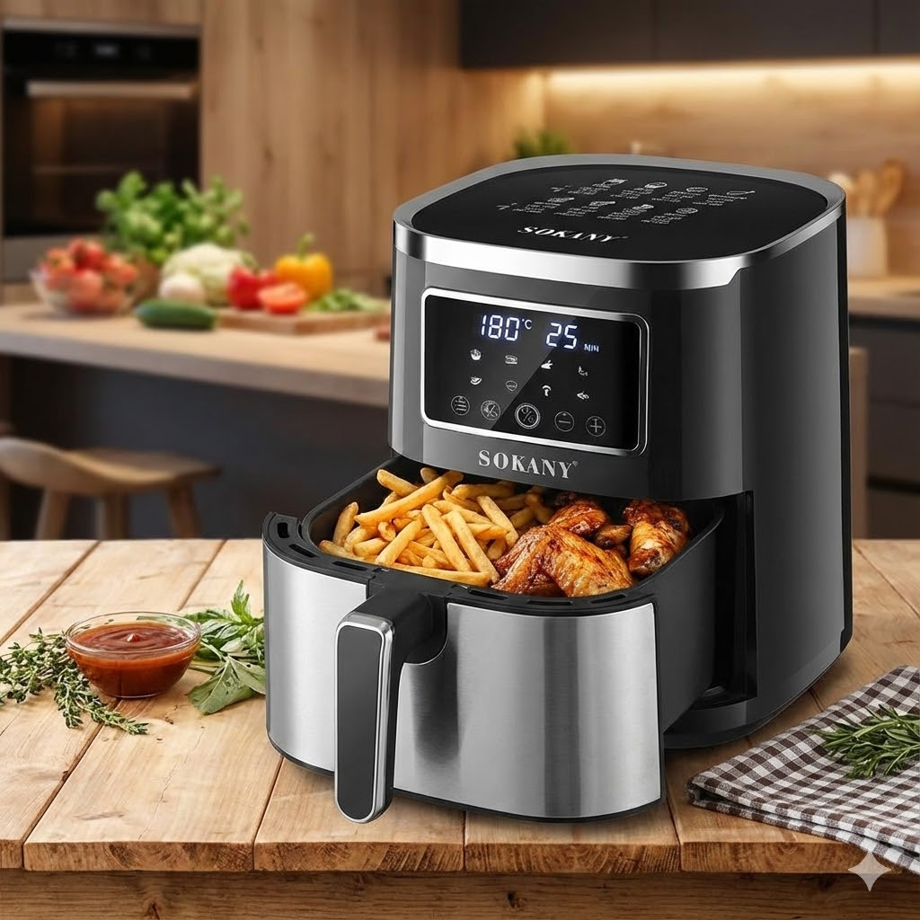 Аерофритюрниця Sokany SK 10052 1700W Аерогриль безоливна мультипіч для приготування без олії 7 л із сенсорним керуванням, фото 1