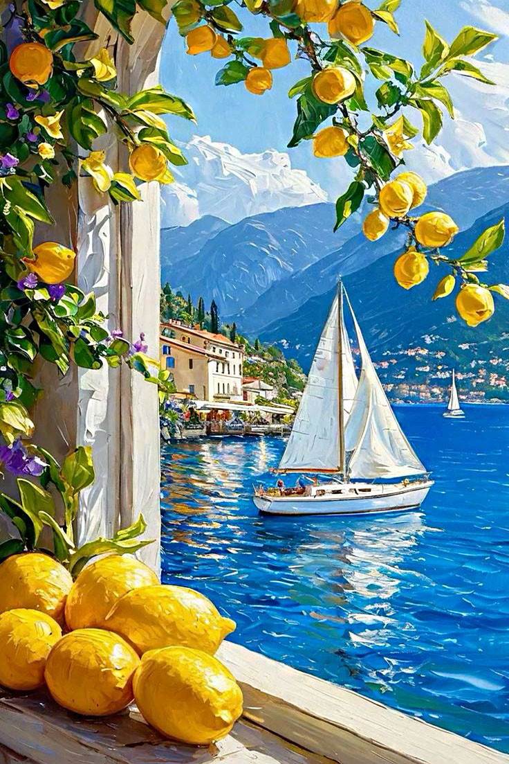 Алмазна мозаїка Корабель у берегів Італії My-Art AR-3305 (40 x 60 см) + стрази AB+FD на підрамнику, фото 1