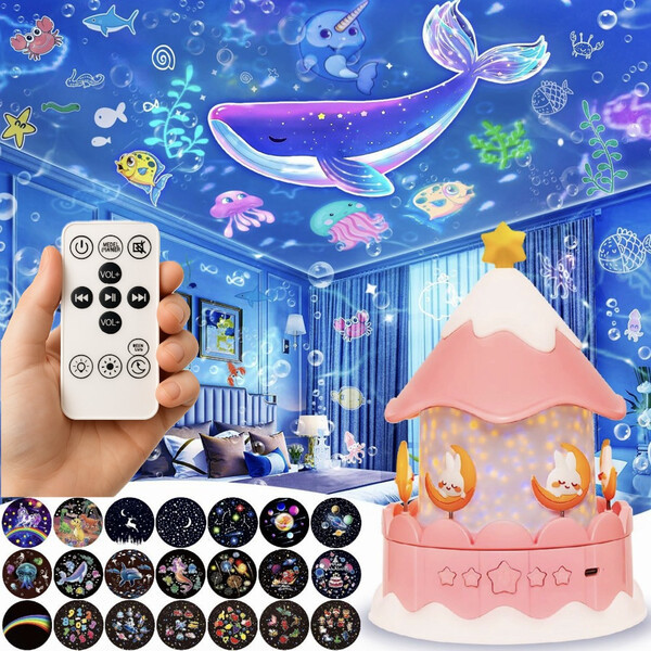 Нічник проектор музичний Карусель Bluetooth світильник дитячий з пультом 21 слайд (60858), фото 1