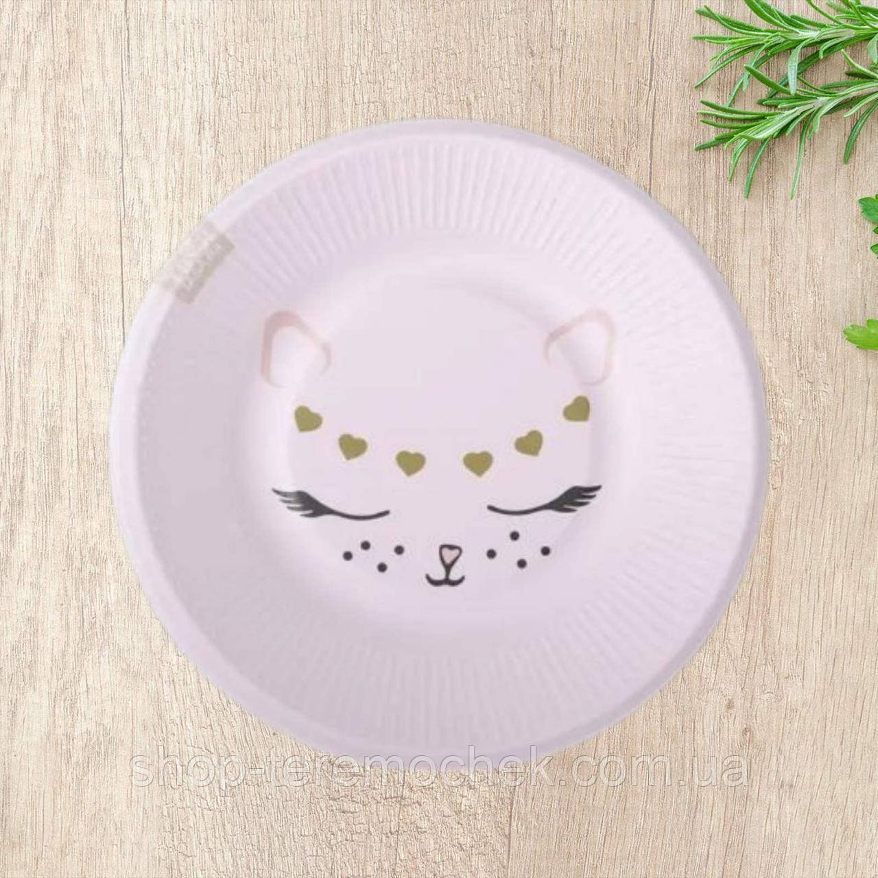 Тарілки Кішечка на рожевому дитячі одноразові 10 штук, фото 1