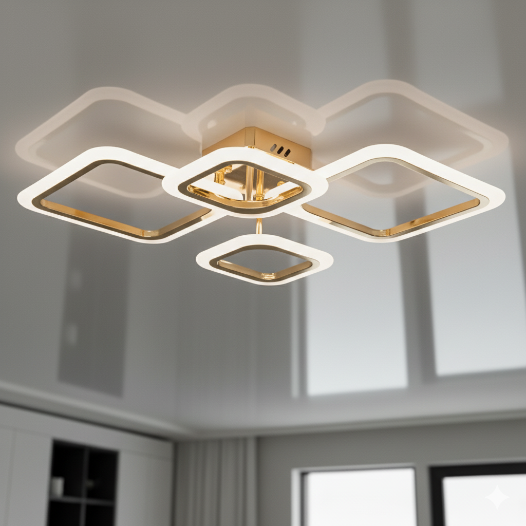 Світлодіодна люстра з пультом Diasha 52W до 12 м² колір Золотистий A8060/2+2G, фото 1