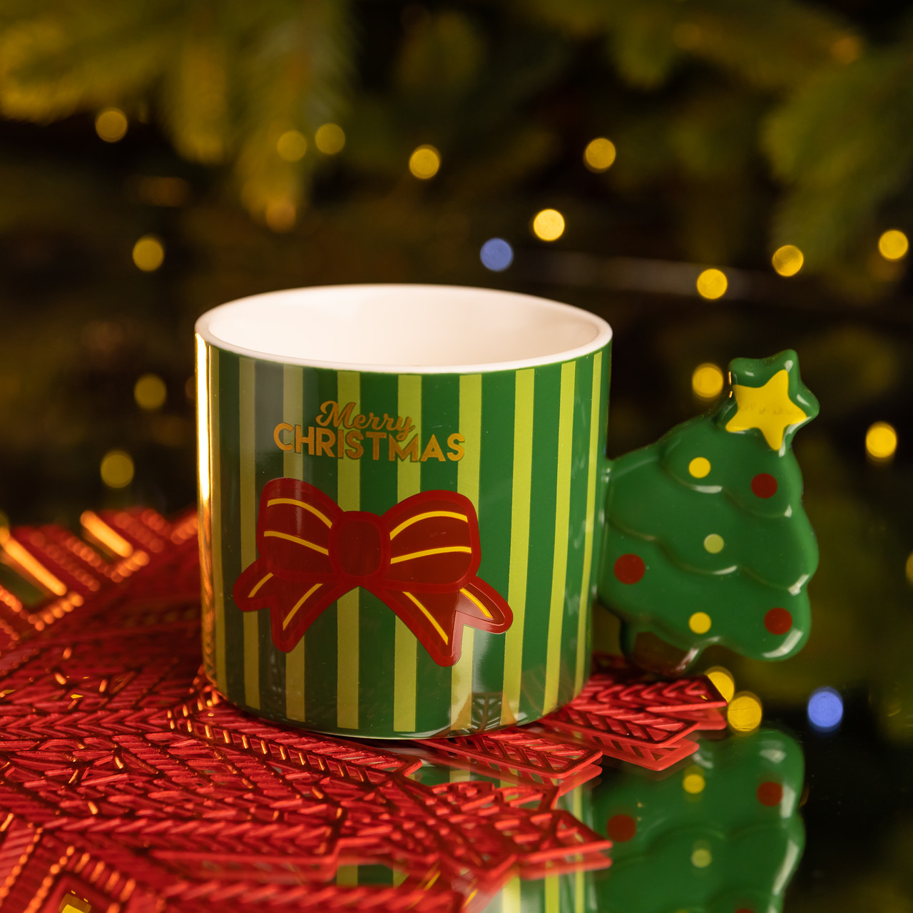 Чашка порцелянова новорічна Merry Christmas 350 (мл) Зелена Yiwu FM-CS-51GR, фото 1