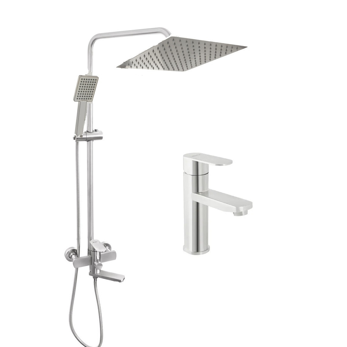 Набір душова система та змішувач на умивальник із нержавіючої сталі sus304 Venta NKS008 квадратний матовий сатин, фото 1