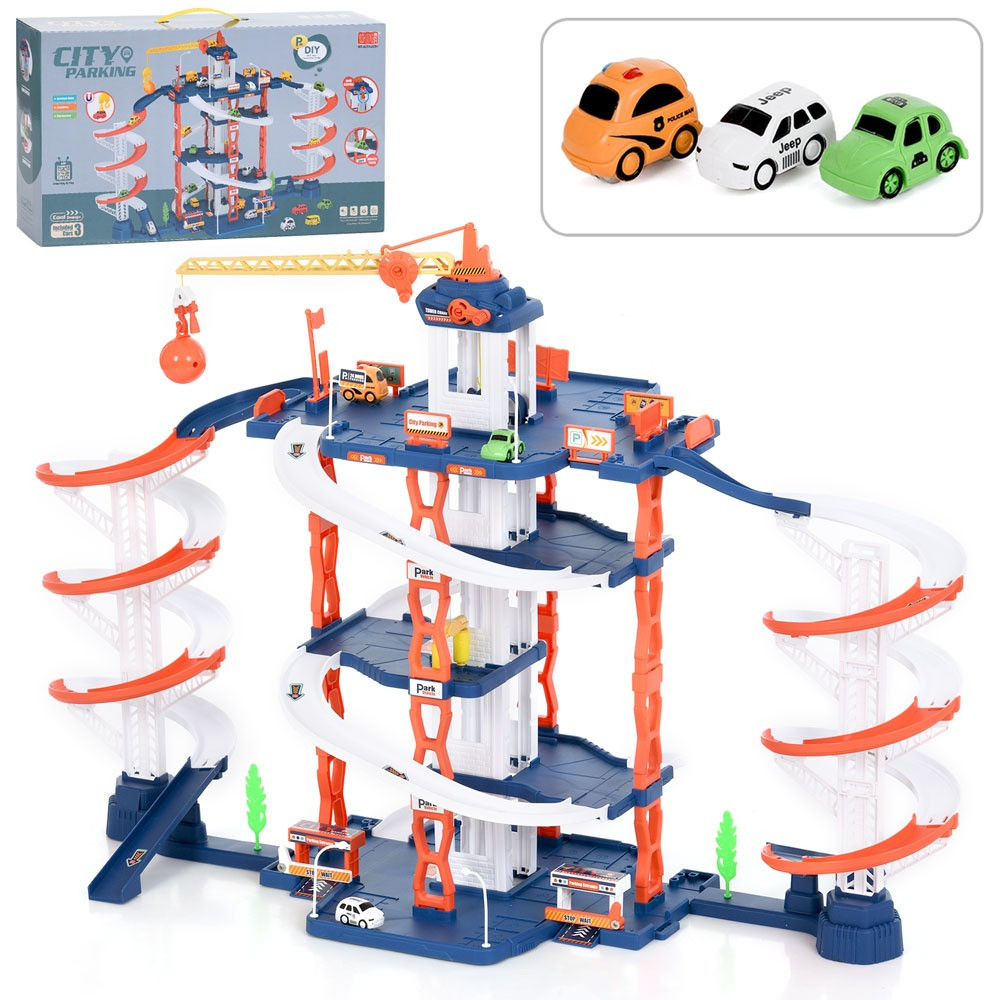 Дитячий ігровий набір Гараж 5 поверхів з ліфтом краном машинками інтерактивна парковка для дітей великий гараж з авто, фото 1