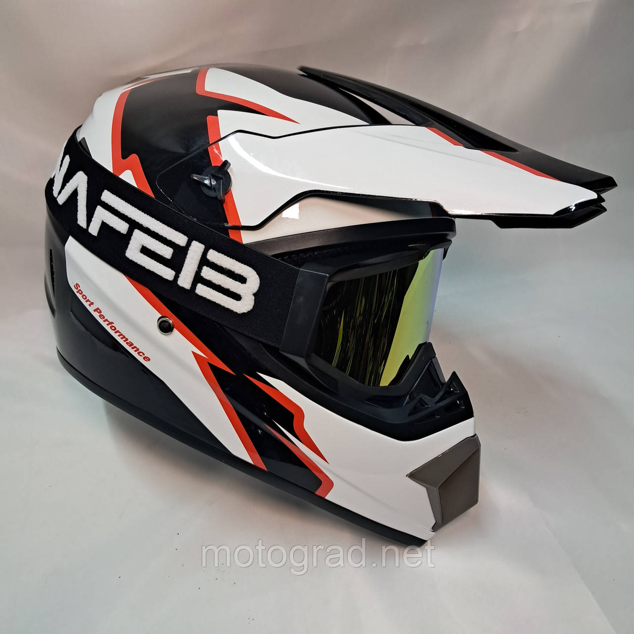 Мото шолом Ендуро Full Face Fox2 Червоно-білий + окуляри в подарунок, фото 1