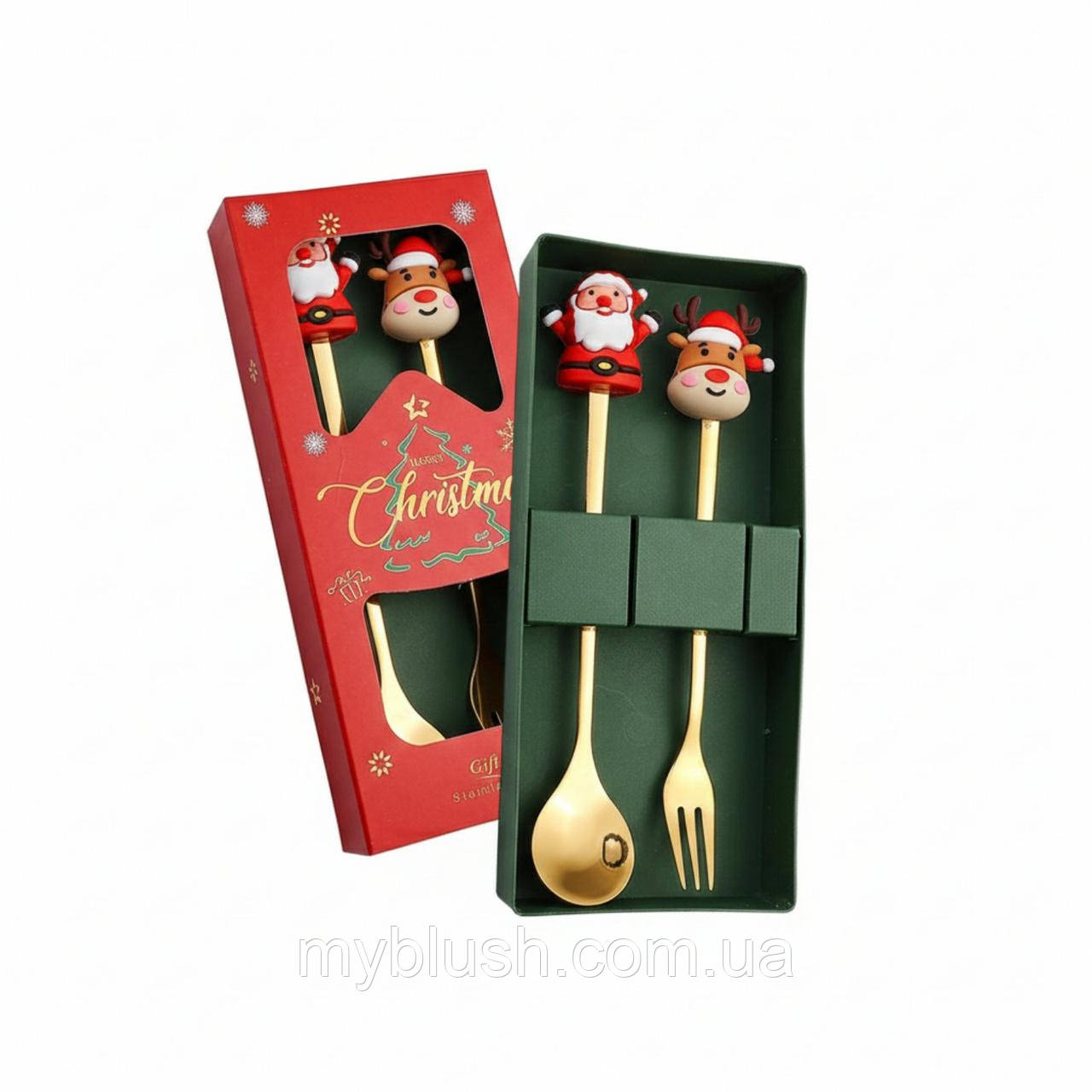 Набір ложка та виделка Новий рік (2 приборів Золотий), фото 1