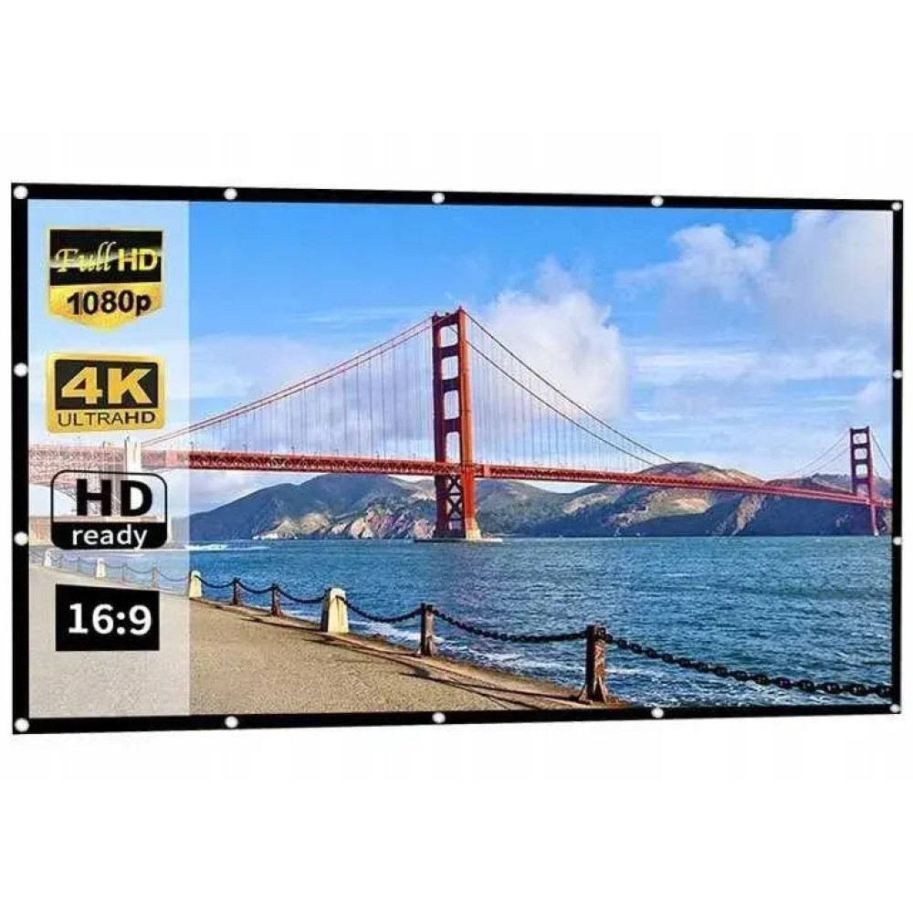 Екран для проєктора 16:9, 72 дюйми (159 х 90 см) з кріпленням на гачках, білий, фото 1